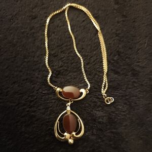 Vintage Van Dell Gold Filled Authentic Carnelian Drop Pendant Necklace